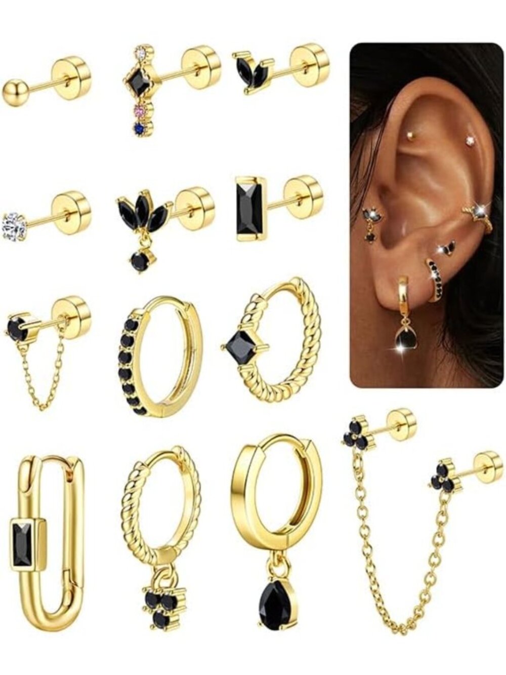 Chic Small Gold Hoop Stud Earrings Set for Women - Flat Back Design, Everyday